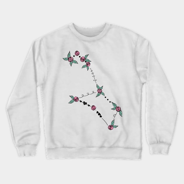 Puppis Constellation Roses and Hearts Doodle Crewneck Sweatshirt by EndlessDoodles